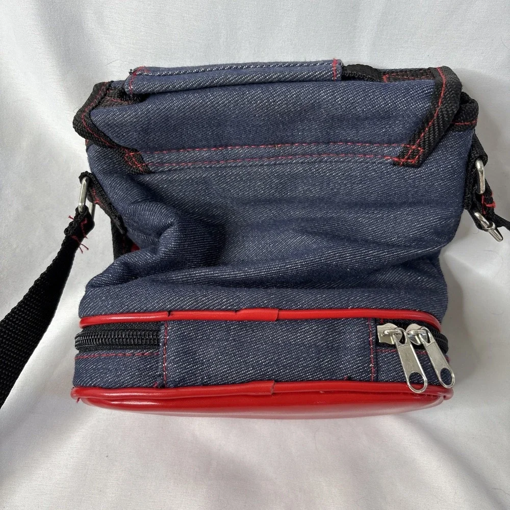 Vtg Y2K 2002 Sanrio Hello‎ Kitty Denim Blue Red Crossbody Bag Purse 7.5x7